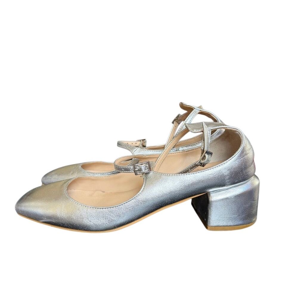 Peche Nico Heels Silver Size US 7.5 /8 Mary Jane Style Strap Small Heel - Picture 3 of 13